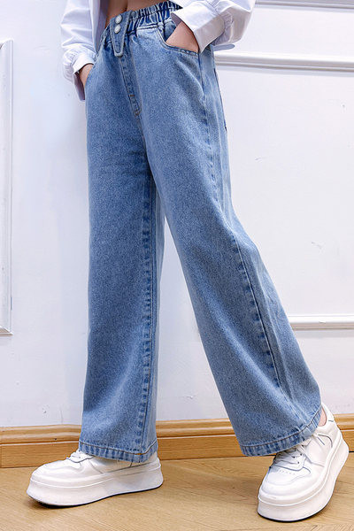 Mergaičių džinsai plačiomis kojomis