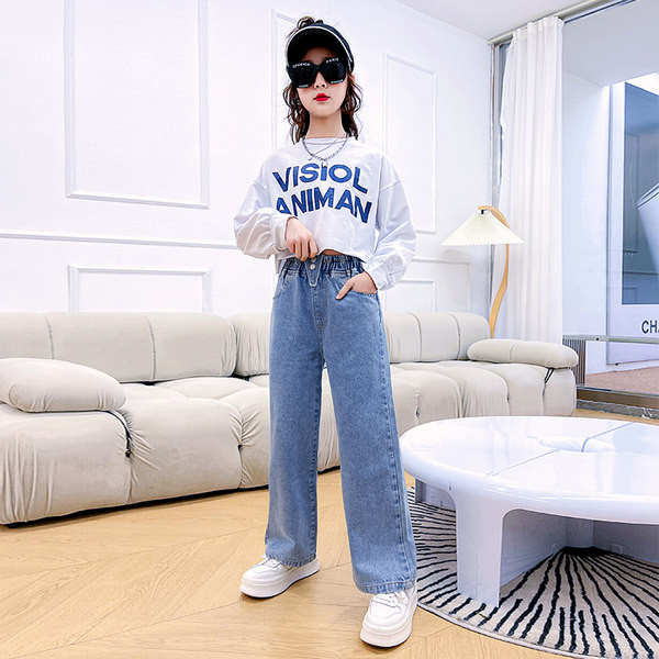 Mergaičių džinsai plačiomis kojomis