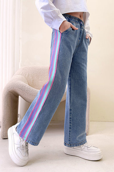 Vaikiški džinsai kasdieniniam naudojimui su apvadu ir tamprėmis