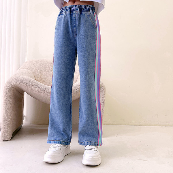 Vaikiški džinsai kasdieniniam naudojimui su apvadu ir tamprėmis