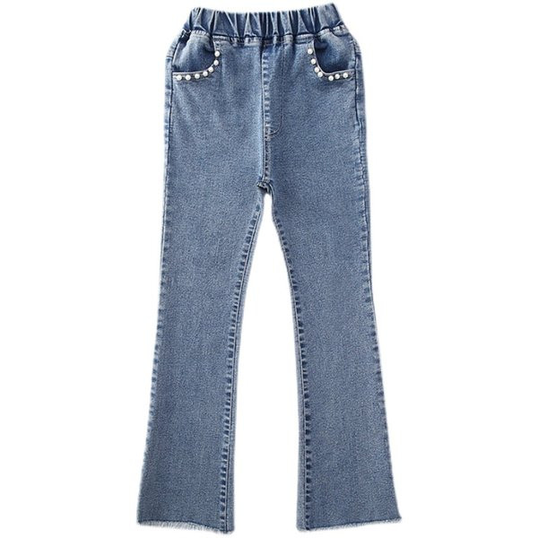 Blugi skinny pentru copii cu buzunar si perle pentru fete