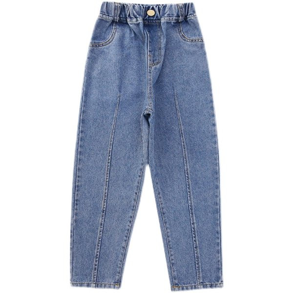 Vaikiški džinsai aukštu juosmeniu ir kišenėmis
