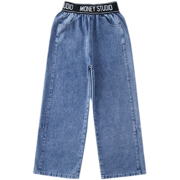 Blugi pentru copii cu centura elastica si broderie