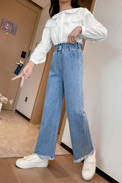 Blugi largi cu talie elastica pentru fete