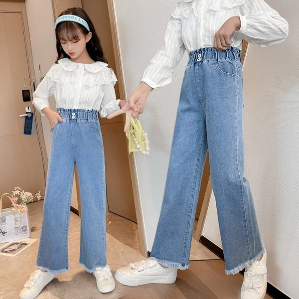 Blugi largi cu talie elastica pentru fete