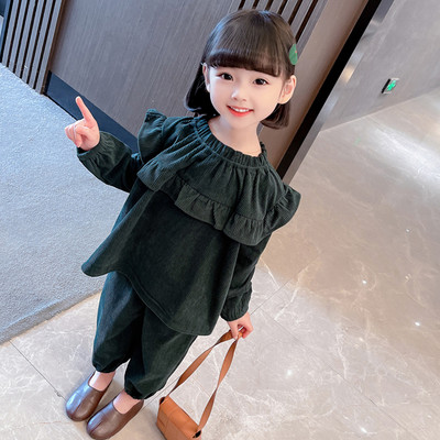 Dviejų dalių komplektas mergaitei, palaidinė ilgomis rankovėmis ir kelnės elastinėmis kojomis