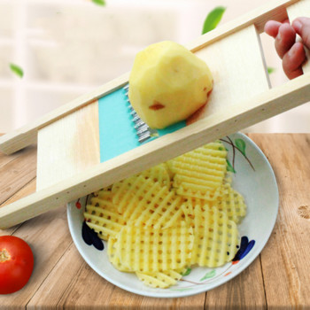 Ξύλινος τεμαχιστής σχάρα πατάτας Τρίφτης λαχανικών Κυματοειδές δίχτυ Κόφτης Κόφτης Μαχαίρι Κύμα Chipper Salad Kitchen Shredder Peeler Masher