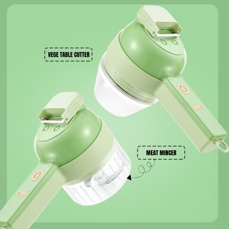 Tăiător de legume electric de mână 4 în 1, mini tăietor de legume fără fir de mână, mașină de zdrobire electrică de usturoi pentru ardei usturoi