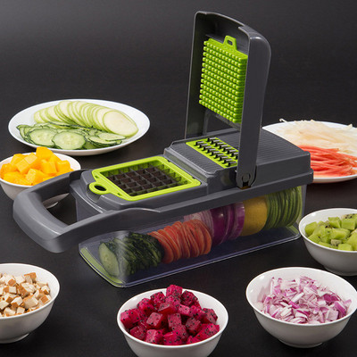 Többfunkciós zöldségvágó Gyümölcsszeletelő Reszelő Aprítógép Lefolyó kosárszeletelő 8 az 1-ben Gadgets Konyhai tartozékok