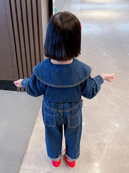 Set copii din denim cu broderie pentru fete