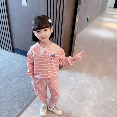 Prugasti dvodijelni komplet za djevojčice na kopčanje