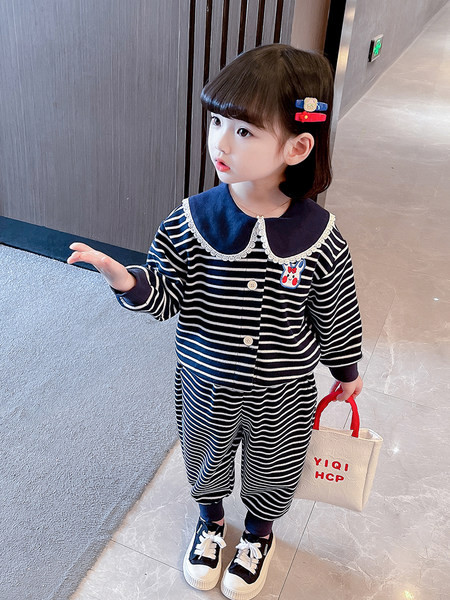 Prugasti dvodijelni komplet za djevojčice na kopčanje