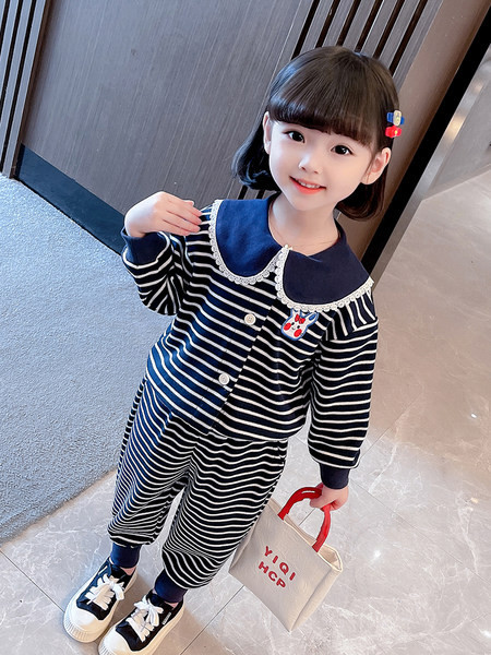 Prugasti dvodijelni komplet za djevojčice na kopčanje