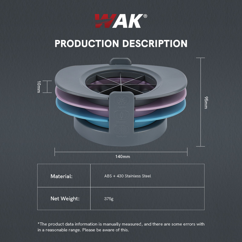 WAK virtuvės obuolių avokadų pomidorų pjaustyklės įrankio vadovas nerūdijančio plieno vaisių pjaustytuvai 3 vnt virtuvės priedai daržovių vaisių įrankis