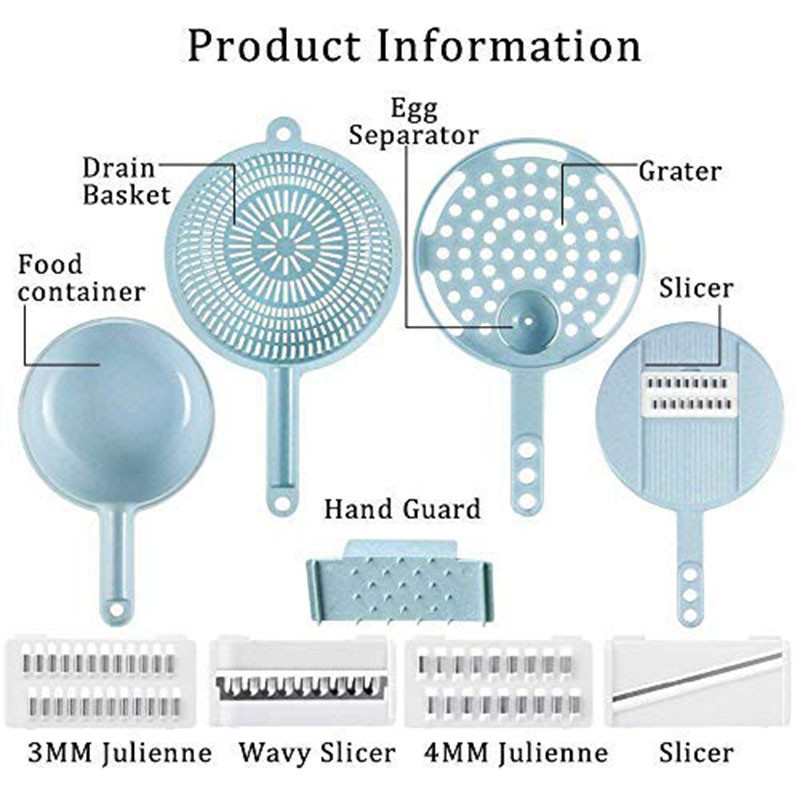 WALFOS Multifunctio Rezač povrća Gulilica krumpira Rende mrkve Luk s cjedilom Rezač povrća 8 u 1 Kuhinjski pribor