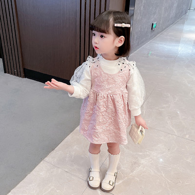 Set două piese pentru fete, rochie și bluză cu mânecă lungă