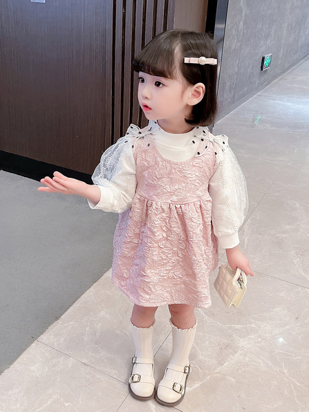 Set două piese pentru fete, rochie și bluză cu mânecă lungă