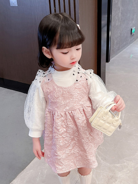 Set două piese pentru fete, rochie și bluză cu mânecă lungă