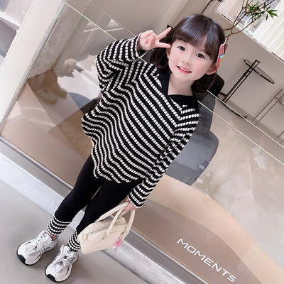 Set copii din doua piese - jambiere si bluza cu dungi pentru fete