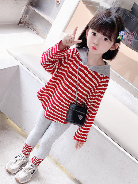 Set copii din doua piese - jambiere si bluza cu dungi pentru fete