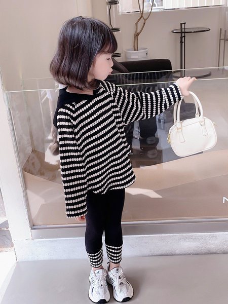 Set copii din doua piese - jambiere si bluza cu dungi pentru fete