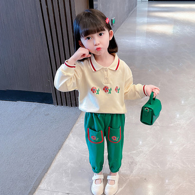 Set de două piese cu guler floral pentru fete