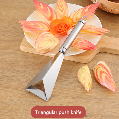 Nerūdijančio plieno trikampis vaisių drožybos peilis vaisių lėkštė Artefaktinis trikampis daržovių peilis Neslystantis drožybos peilis virtuvės įrankis