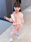 Set sport din două piese cu mâneci din dantelă cu glugă pentru fete