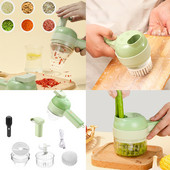 Set de tăiat legume electrice de mână 4 în 1 Concasor de legume durabil Chili Instrument de bucătărie Cu încărcare USB Mașină de zdrobire de ghimbir