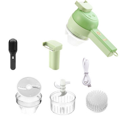 Set de tăiat legume electrice de mână 4 în 1 Concasor de legume durabil Chili Instrument de bucătărie Cu încărcare USB Mașină de zdrobire de ghimbir
