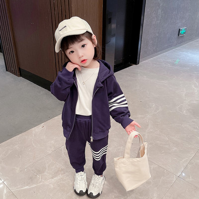 Mergaičių dviejų dalių džemperis ir kišeninis sportinis komplektas