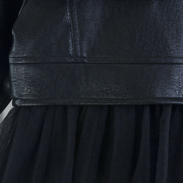 Madingas dviejų dalių odinės striukės ir antspaudo sijono komplektas mergaitėms