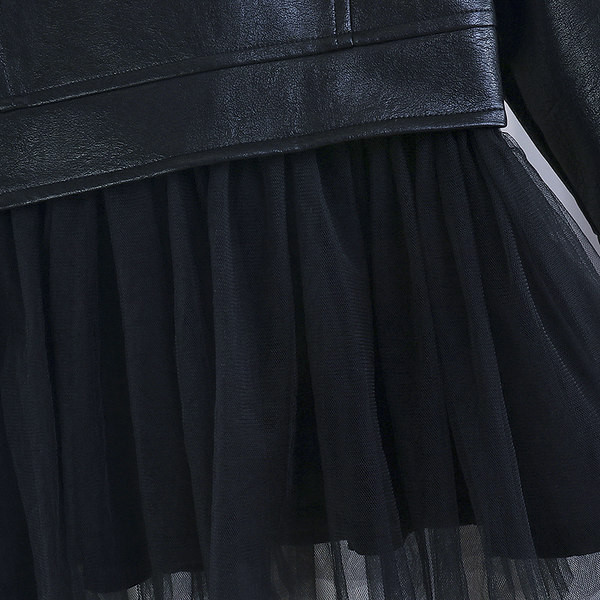 Madingas dviejų dalių odinės striukės ir antspaudo sijono komplektas mergaitėms