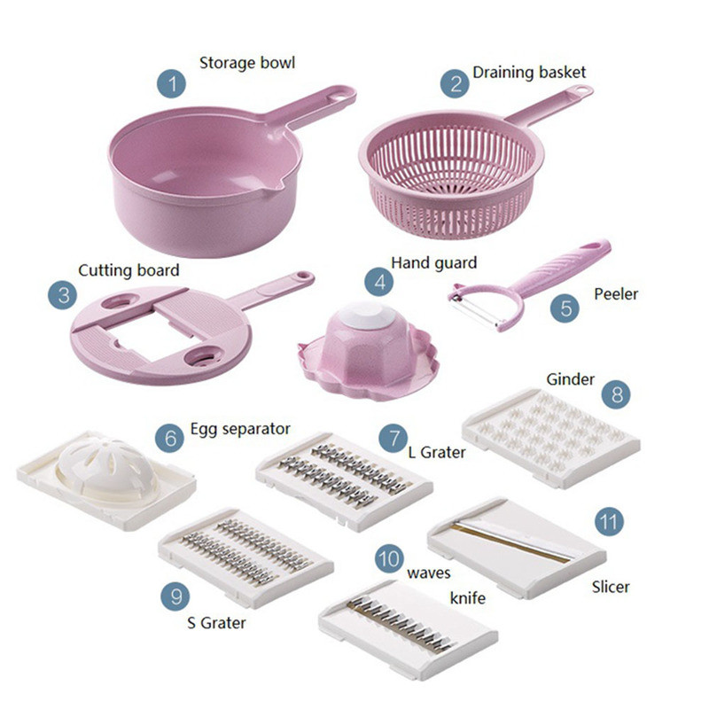 11 viename virtuvės priedai Mandoline daržovių pjaustyklė Bulvių skustukas Morkų svogūnų tarka su koštuku daržovių pjaustytuvu