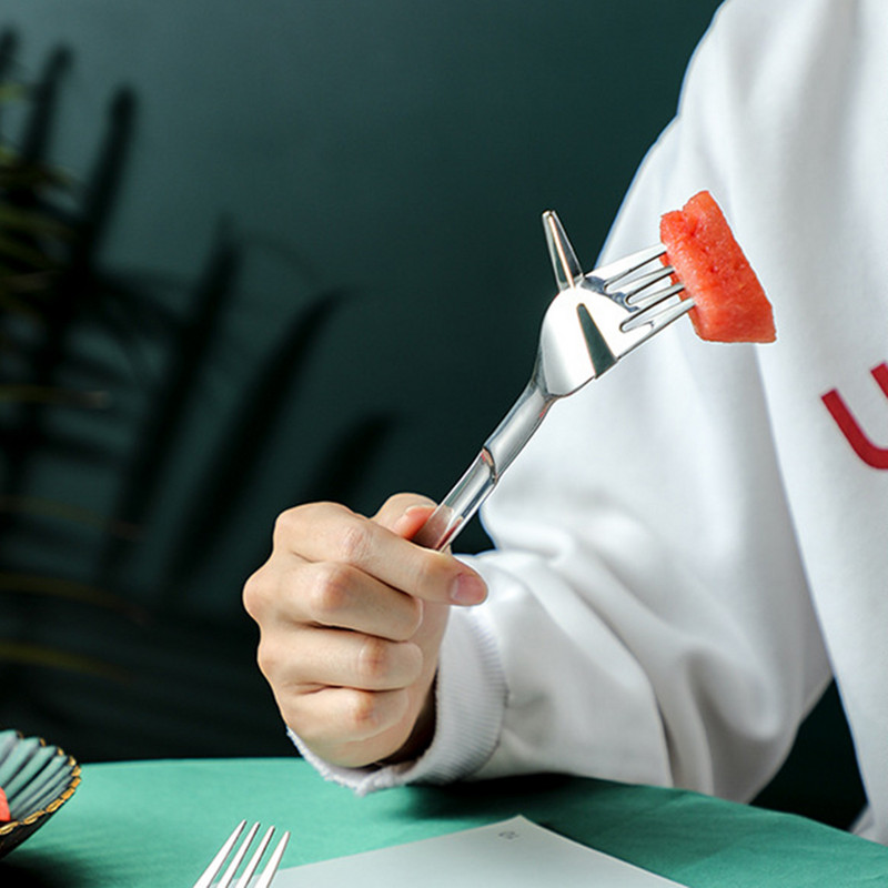 Oțel inoxidabil tăiat pepene verde Furculiță portabilă pentru fructe Cuțit de feliere de uz casnic Gadget multifuncțional Accesorii de bucătărie