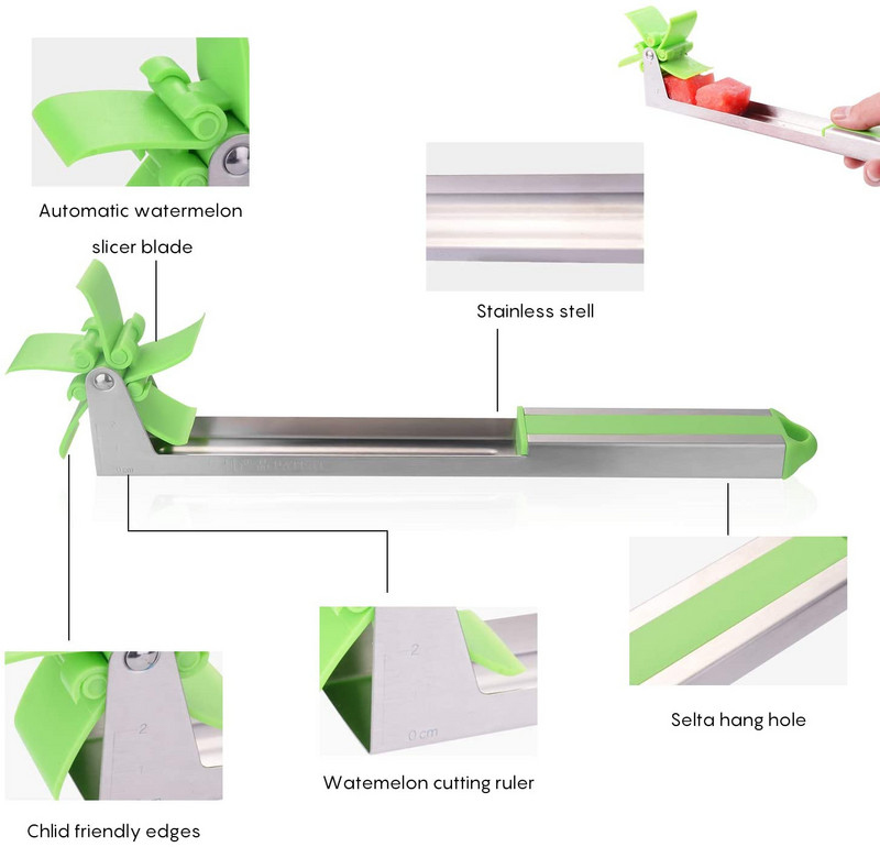 Arbūzo vėjo malūno pjaustyklės peilis nerūdijančio plieno melionų pjaustytuvas Ratukas vaisių vaisių ir daržovių salotos Įrankiai virtuvės įtaisams