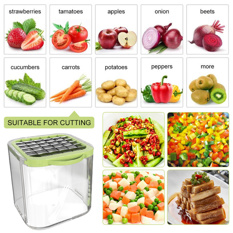 Višenamjenski rezač povrća Ručni rezač povrća za mrkvu, krumpir, rajčicu, luk, sjeckalica, kockice, alati za salatu, povrće i voće