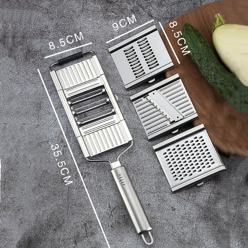 Tocător de legume 3 în 1/4 în 1 din oțel inoxidabil Cuțit manual portabil de tăiat legume Instrument de bucătărie ușor de curățat pentru răzătoare cu mâner