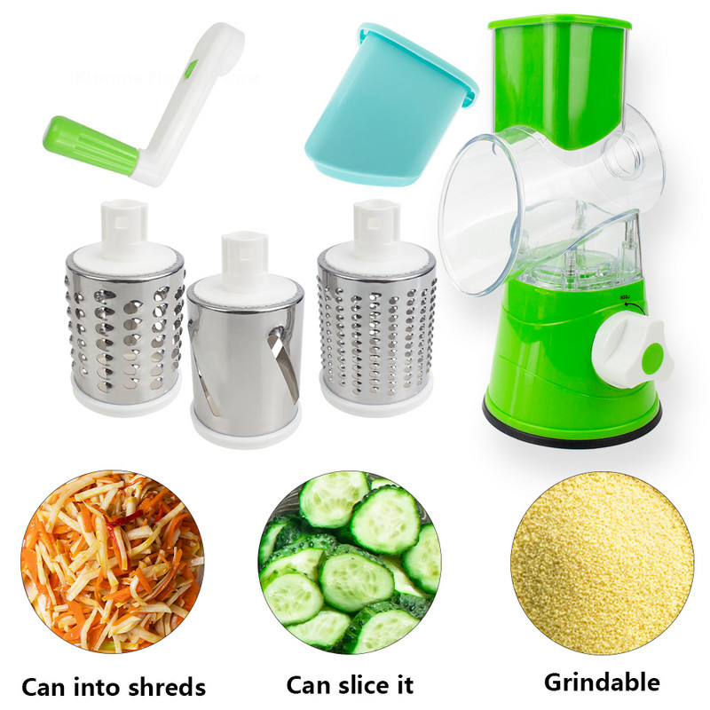 Daržovių pjaustyklė Rankinis vaisius virtuvės įrankiai Tarkas Daržovių smulkintuvas 3 viename apskritimas Bulvių morkų spiralizatorius namų įtaisas