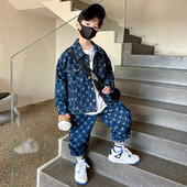 Set copii din denim cu guler si nasture clasice