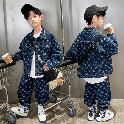 Set copii din denim cu guler si nasture clasice