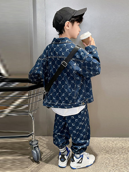 Set copii din denim cu guler si nasture clasice