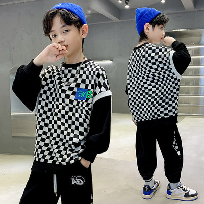 Set casual de pantaloni și bluză cu cravată pentru băieți