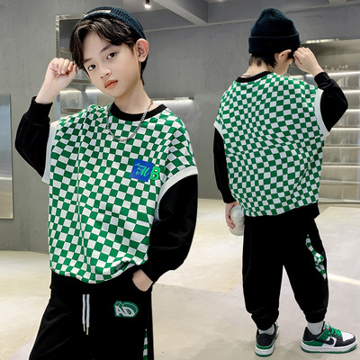 Set casual de pantaloni și bluză cu cravată pentru băieți