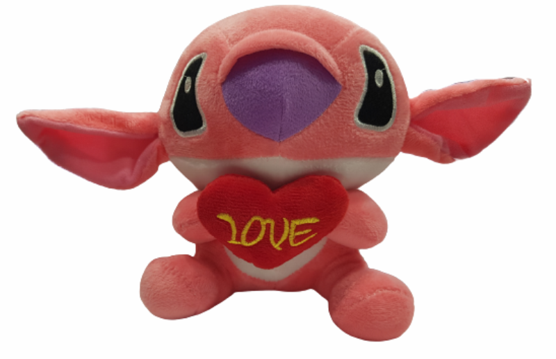 Играчка Stitch, Стич със сърце, Плюшен, Розов, 22х23 см