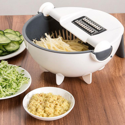 Kitchen Magic Мултифункционална въртяща се ножица за зеленчуци с кошница за оттичане Кухня Ренде за зеленчуци, плодове Ренде Резачка Резачка Инструменти