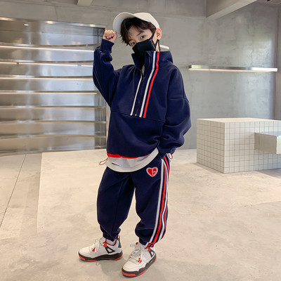 Set sport din doua piese pentru baieti cu fermoar si guler inalt