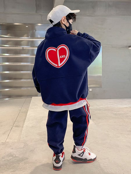 Set sport din doua piese pentru baieti cu fermoar si guler inalt