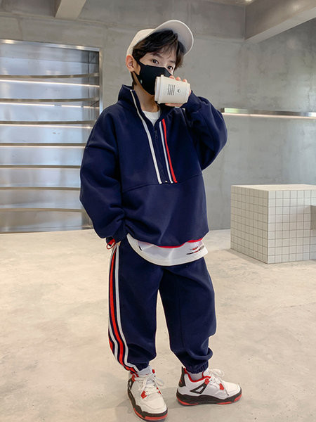 Set sport din doua piese pentru baieti cu fermoar si guler inalt