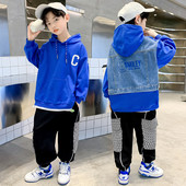 Set nou de toamna pentru copii din doua piese cu gluga si o parte din denim